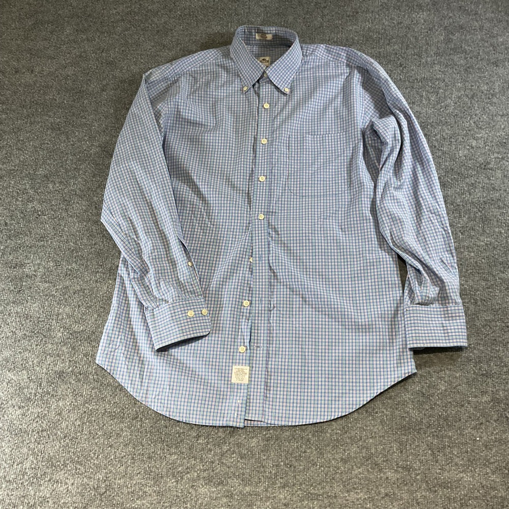 Peter Millar Nanoluxe Easy Care Mens Medium Blue Pink Plaid Button Down Shirt